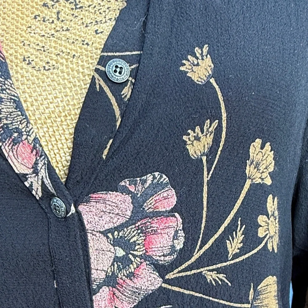 Free People Floral Button-Down Dress - Black and Pink XS very oversized